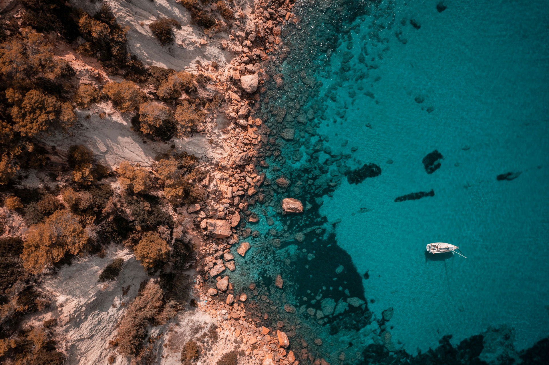 Aerial view of Ibiza turquoise coastline